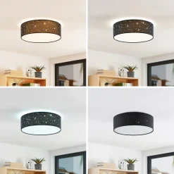 Lindby LED-kattovalaisin Ellamina, 40 cm, musta, tekstiili