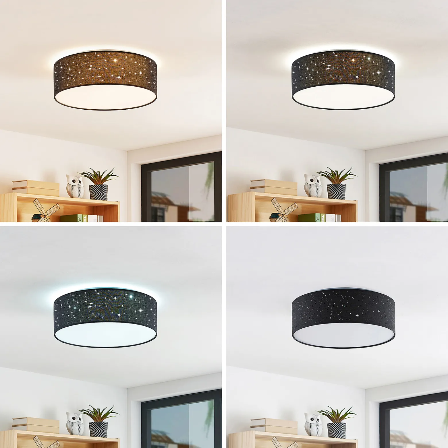 Lindby LED-kattovalaisin Ellamina, 40 cm, musta, tekstiili