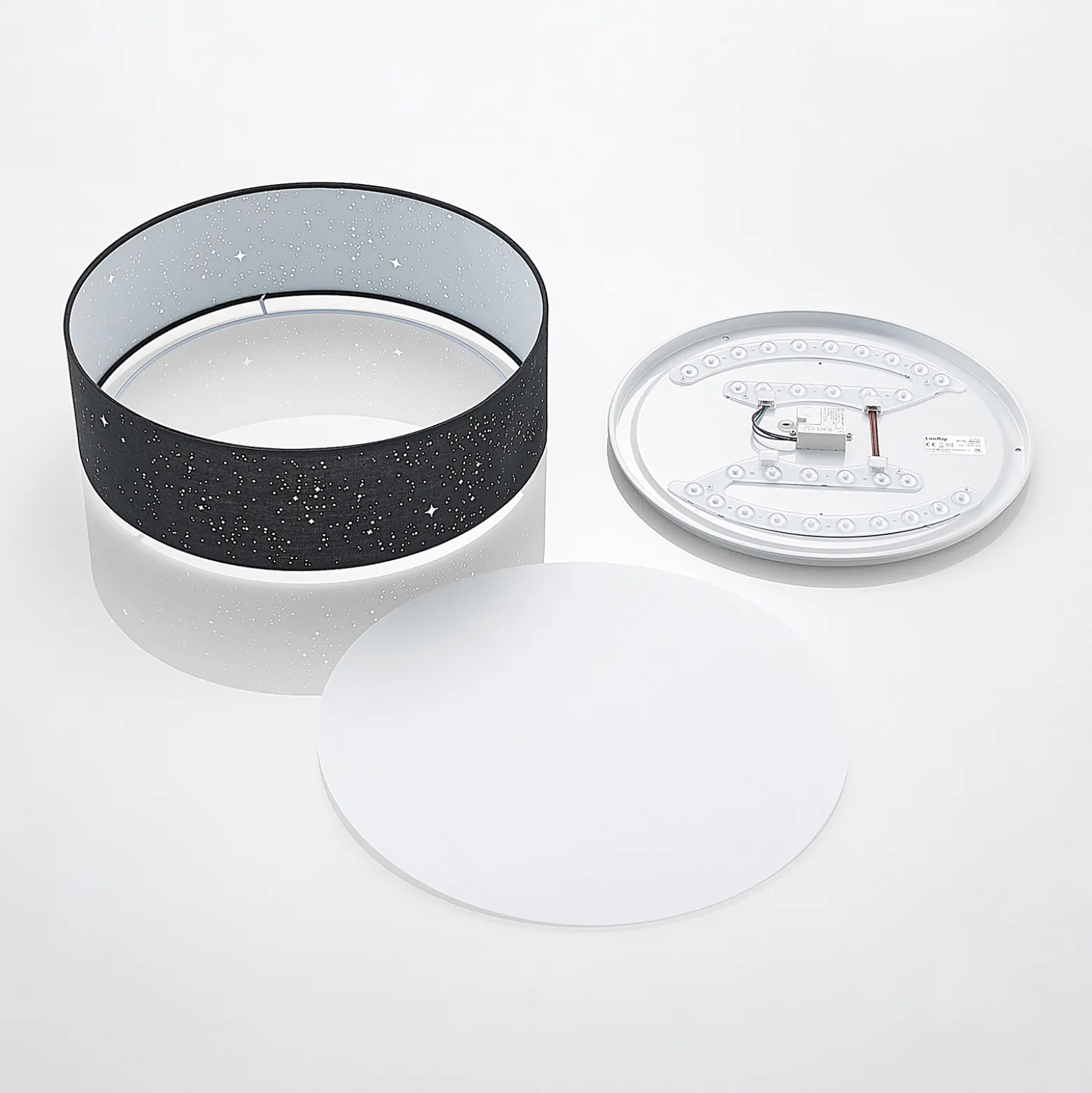 Lindby LED-kattovalaisin Ellamina, 40 cm, musta, tekstiili
