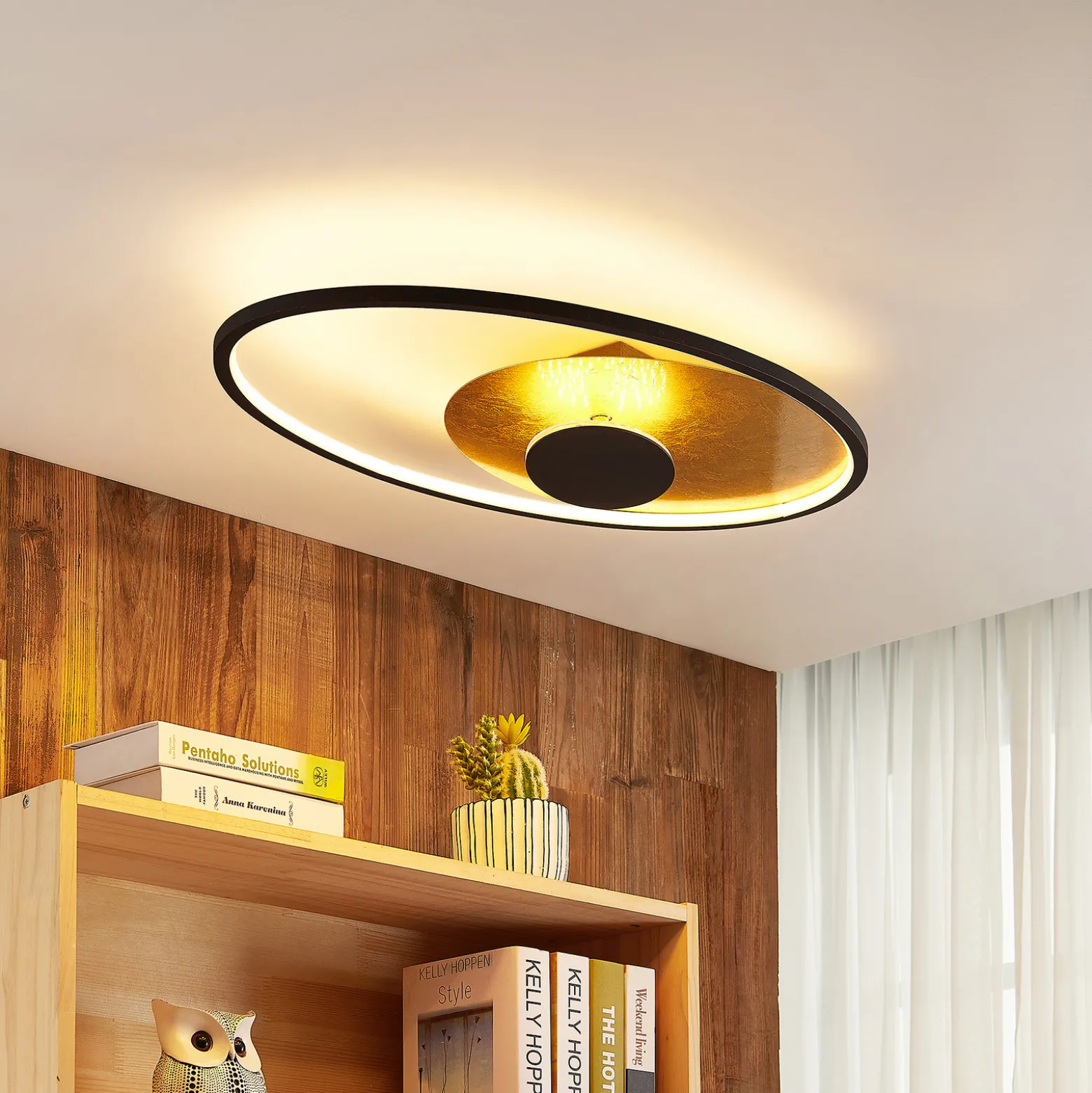 Lindby LED-kattovalaisin Feival, 73 cm, ruoste/ kulta, himmennettävä