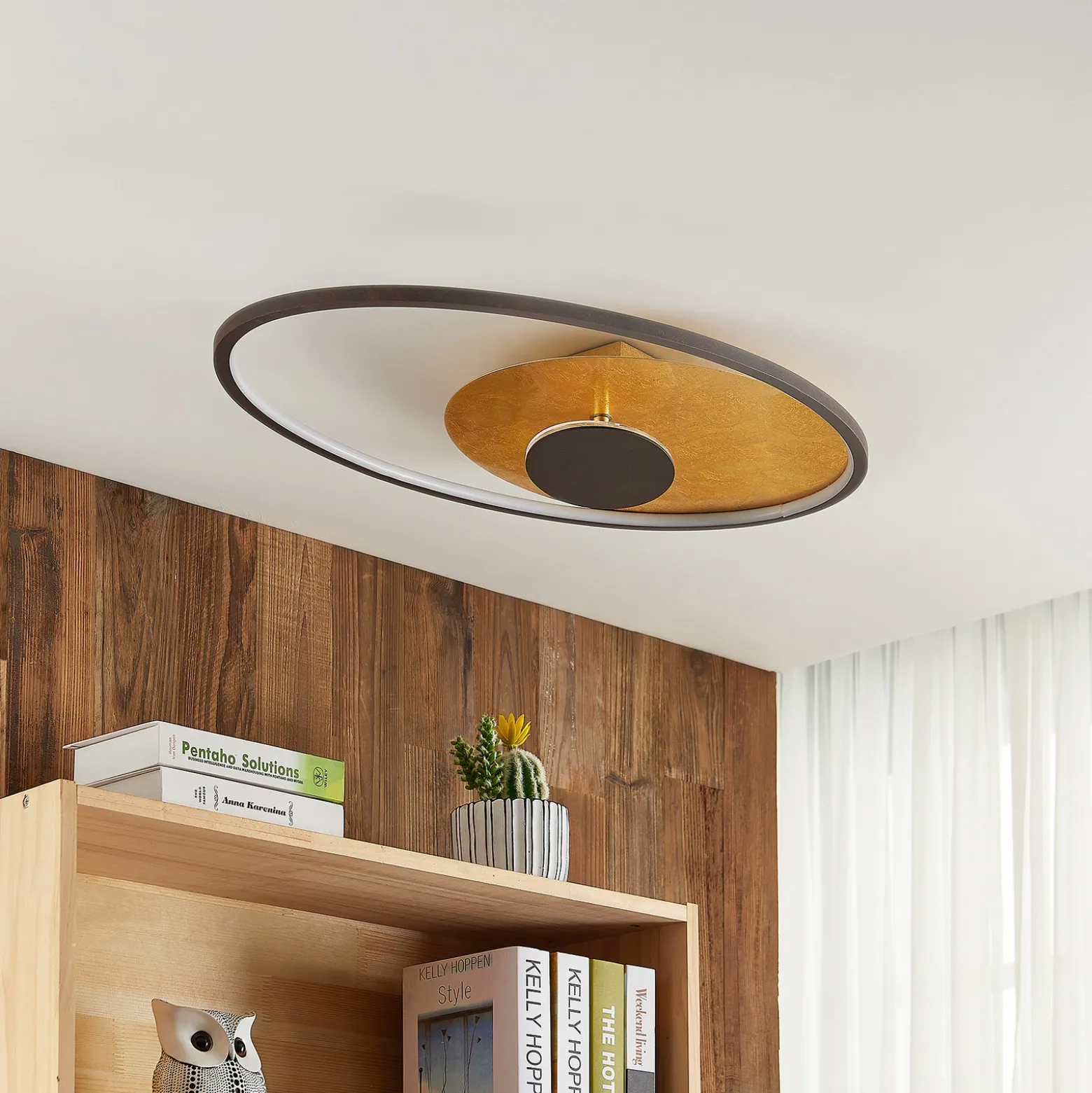 Lindby LED-kattovalaisin Feival, 73 cm, ruoste/ kulta, himmennettävä