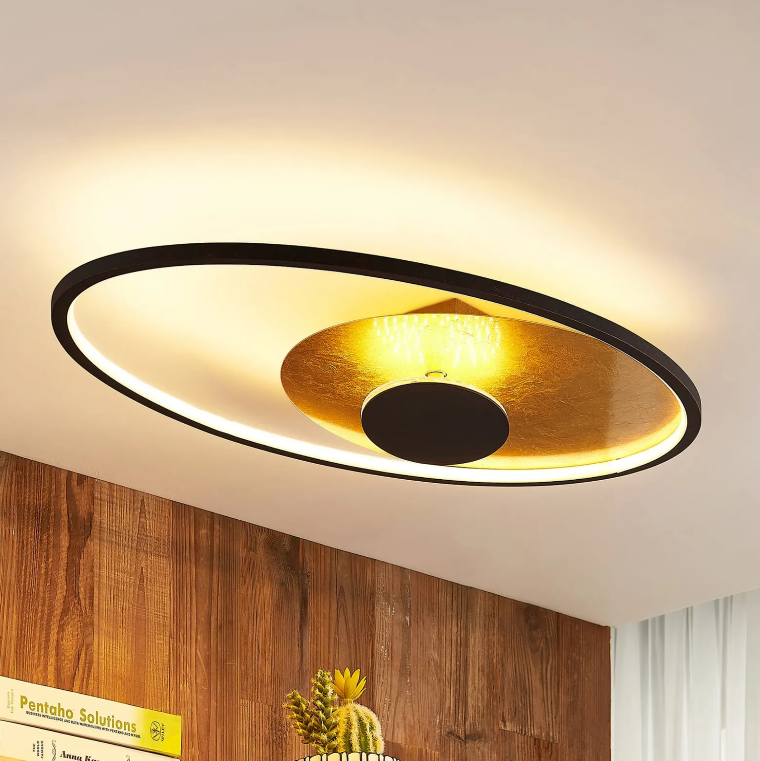 Lindby LED-kattovalaisin Feival, 73 cm, ruoste/ kulta, himmennettävä