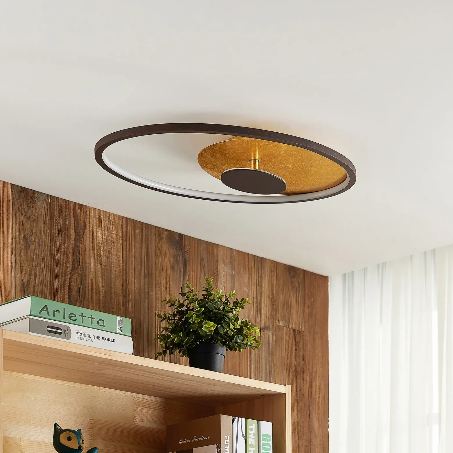 Lindby LED-kattovalaisin Feival, 61 cm, ruoste/kulta, himmennettävä