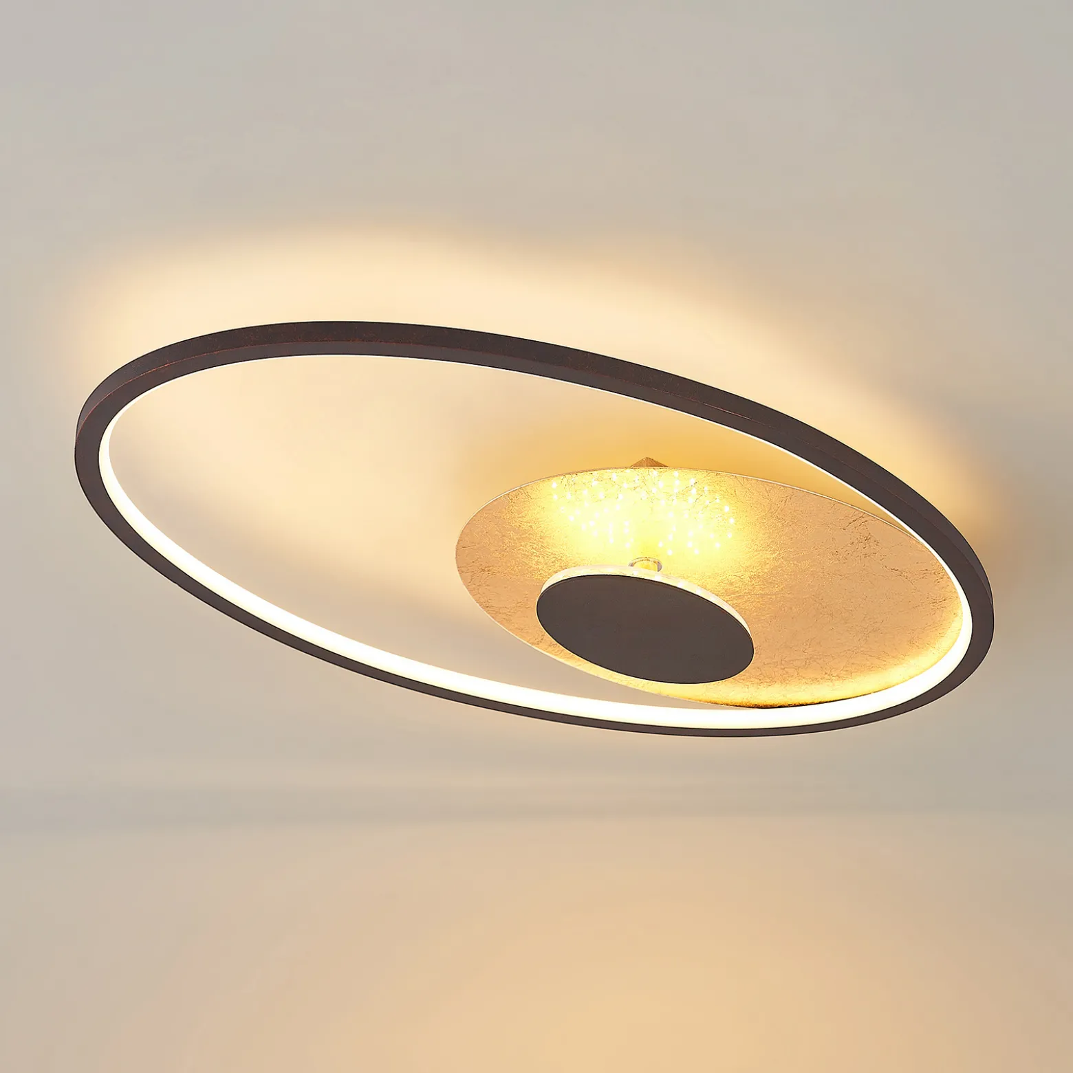 Lindby LED-kattovalaisin Feival, 61 cm, ruoste/kulta, himmennettävä