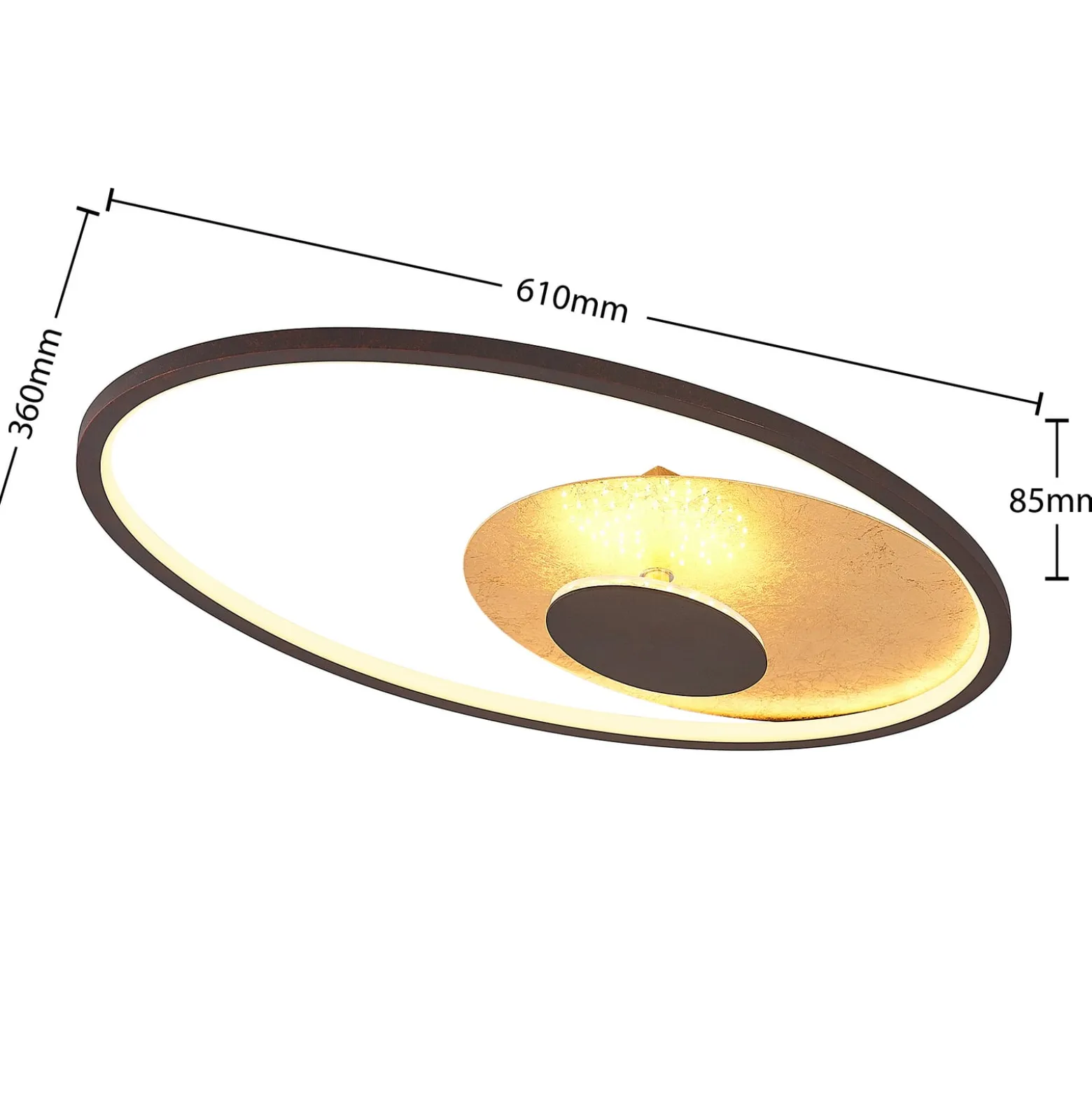 Lindby LED-kattovalaisin Feival, 61 cm, ruoste/kulta, himmennettävä