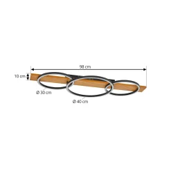 Lindby LED-kattovalaisin Galad, musta, puu, 3-valo, 98 cm