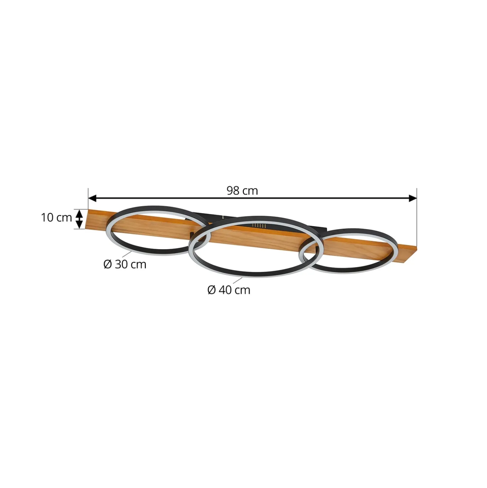 Lindby LED-kattovalaisin Galad, musta, puu, 3-valo, 98 cm