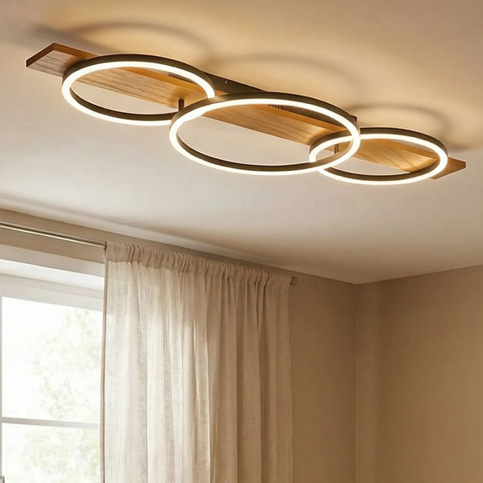 Lindby LED-kattovalaisin Galad, musta, puu, 3-valo, 98 cm