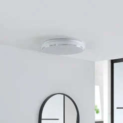 Lindby LED-kattovalaisin Glamo, Ø 39 cm, kromi, valkoinen, IP44