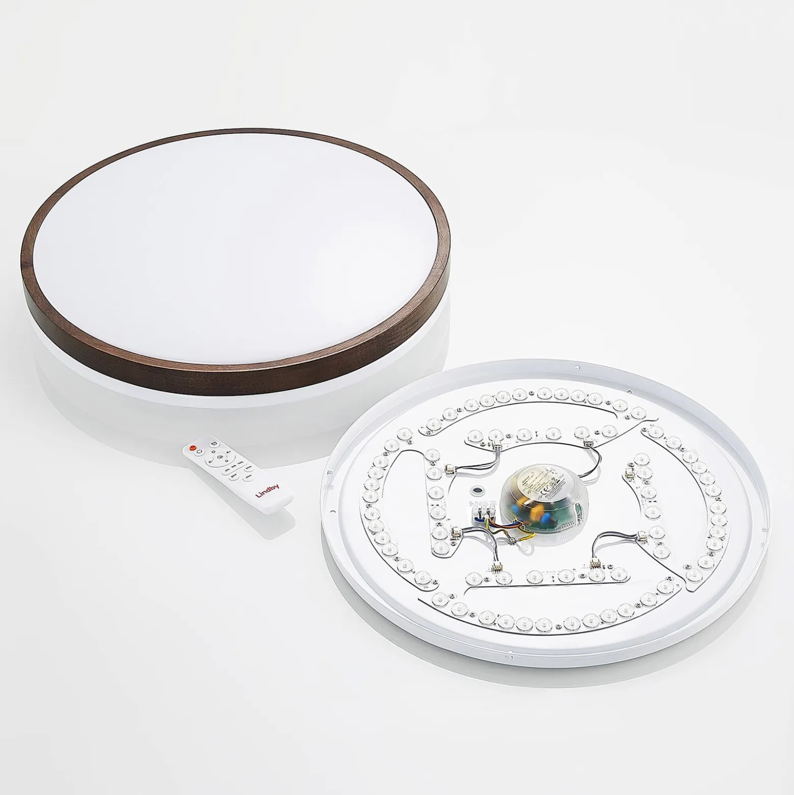 Lindby LED-kattovalaisin Hudsona, halkaisija 49 cm, puu, ruskea