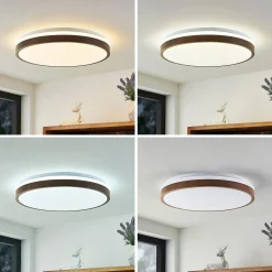 Lindby LED-kattovalaisin Hudsona, halkaisija 49 cm, puu, ruskea