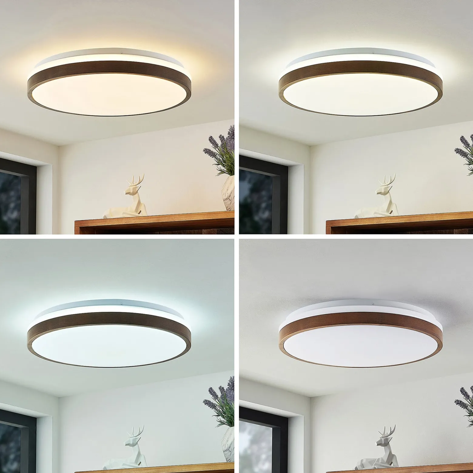 Lindby LED-kattovalaisin Hudsona, halkaisija 49 cm, puu, ruskea