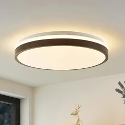 Lindby LED-kattovalaisin Hudsona, halkaisija 49 cm, puu, ruskea