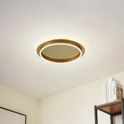 Lindby LED-kattovalaisin Kunis, kulta, muovia, Ø 46cm