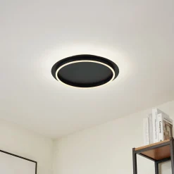Lindby LED-kattovalaisin Kunis, musta, muovia, Ø 46 cm