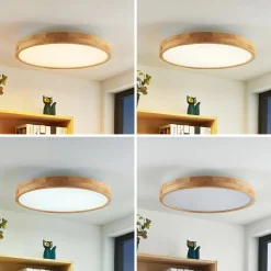 Lindby LED-kattovalaisin Lanira, Ø 60 cm, puu, kaukosäädin, CCT