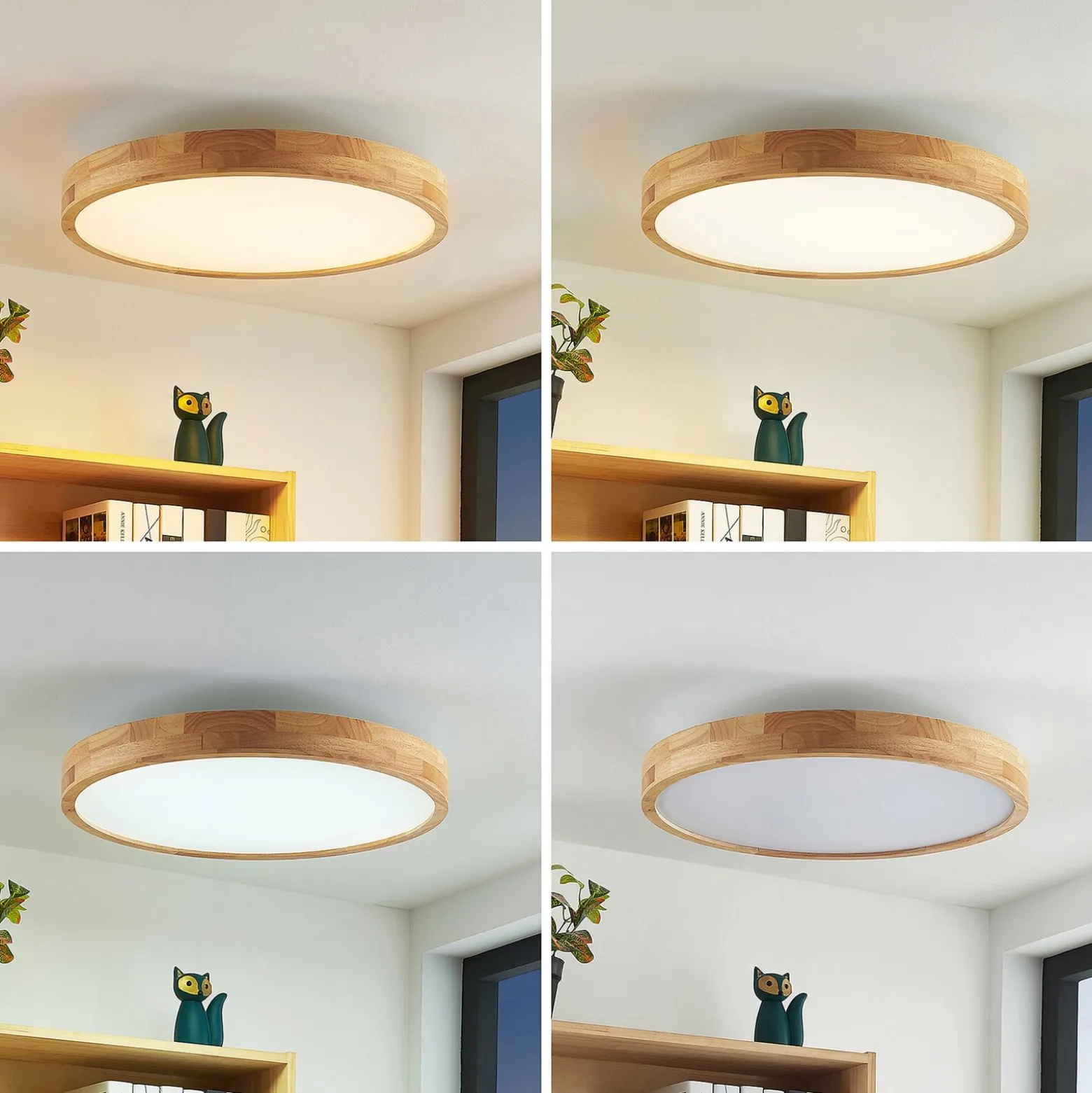 Lindby LED-kattovalaisin Lanira, Ø 60 cm, puu, kaukosäädin, CCT