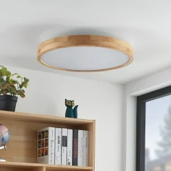 Lindby LED-kattovalaisin Lanira, Ø 60 cm, puu, kaukosäädin, CCT