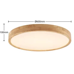 Lindby LED-kattovalaisin Lanira, Ø 60 cm, puu, kaukosäädin, CCT
