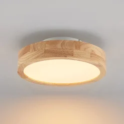 Lindby LED-kattovalaisin Lanira, Ø 30 cm, puu, kaukosäädin, CCT