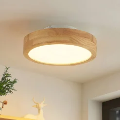 Lindby LED-kattovalaisin Lanira, Ø 30 cm, puu, kaukosäädin, CCT