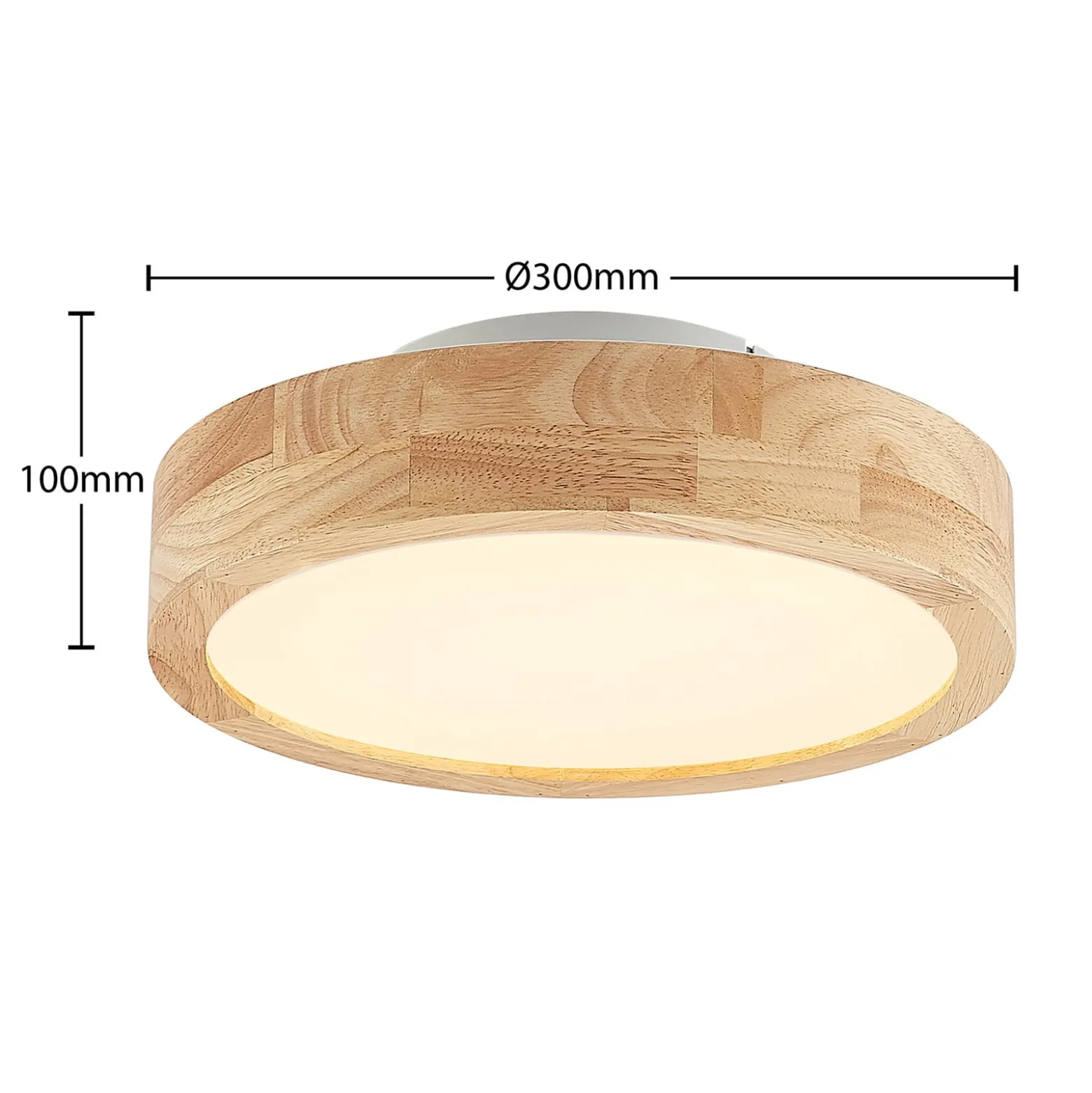 Lindby LED-kattovalaisin Lanira, Ø 30 cm, puu, kaukosäädin, CCT