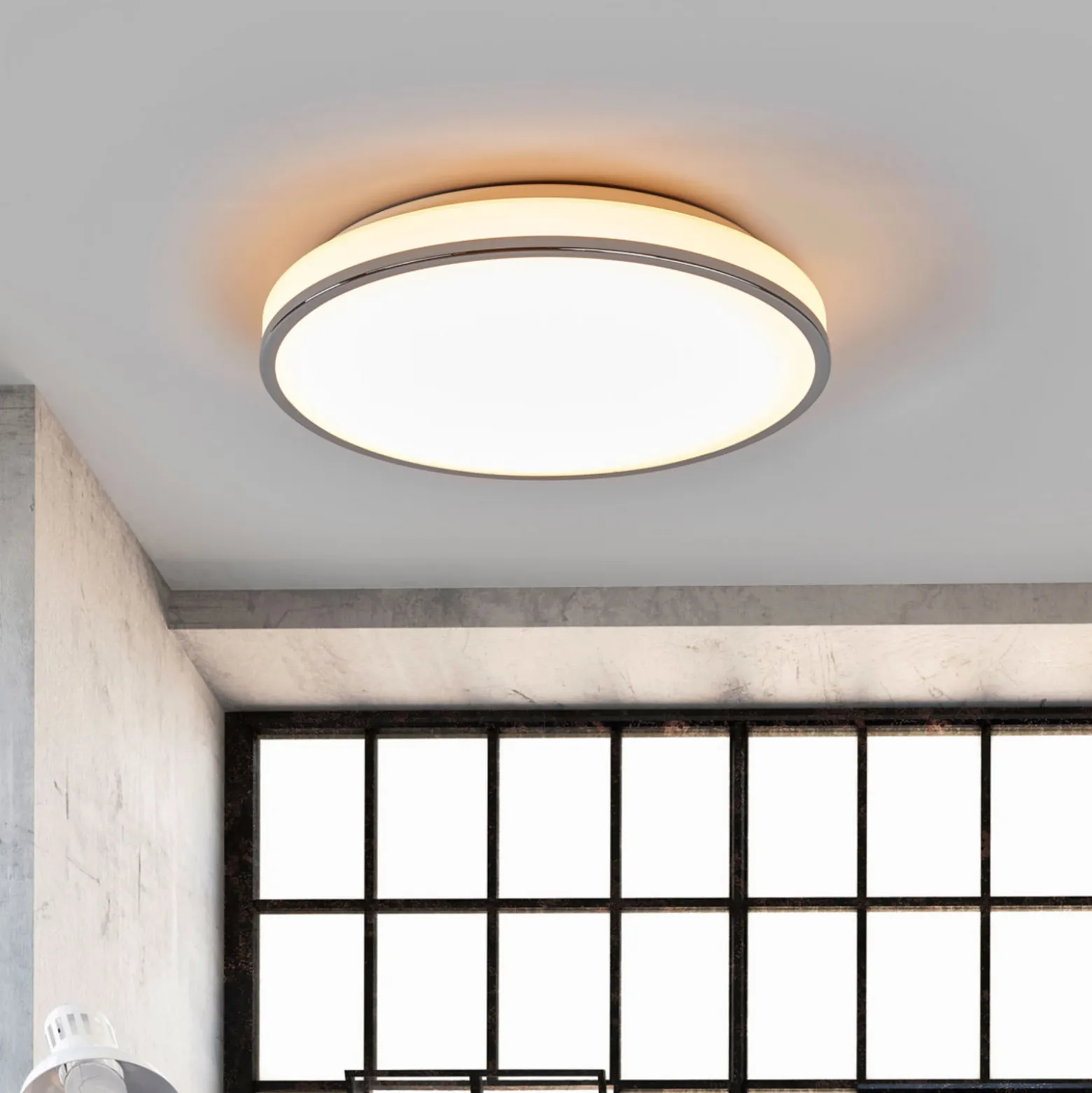 Lindby LED-kattovalaisin Lyss, Ø 40 cm, kromivärinen, IP44