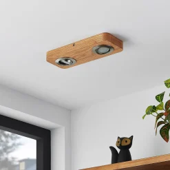 Lindby LED-kattovalaisin Mikari, 30 cm, puu, kääntyvä