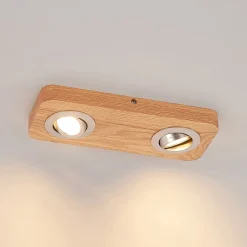 Lindby LED-kattovalaisin Mikari, 30 cm, puu, kääntyvä