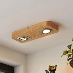 Lindby LED-kattovalaisin Mikari, 30 cm, puu, kääntyvä