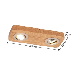 Lindby LED-kattovalaisin Mikari, 30 cm, puu, kääntyvä