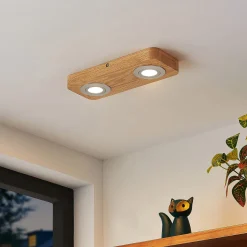 Lindby LED-kattovalaisin Mikari, 30 cm, puu, kääntyvä