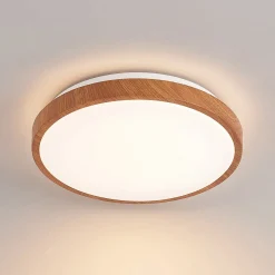 Lindby LED-kattovalaisin Mynte, Ø30cm, puun näköinen, muovi
