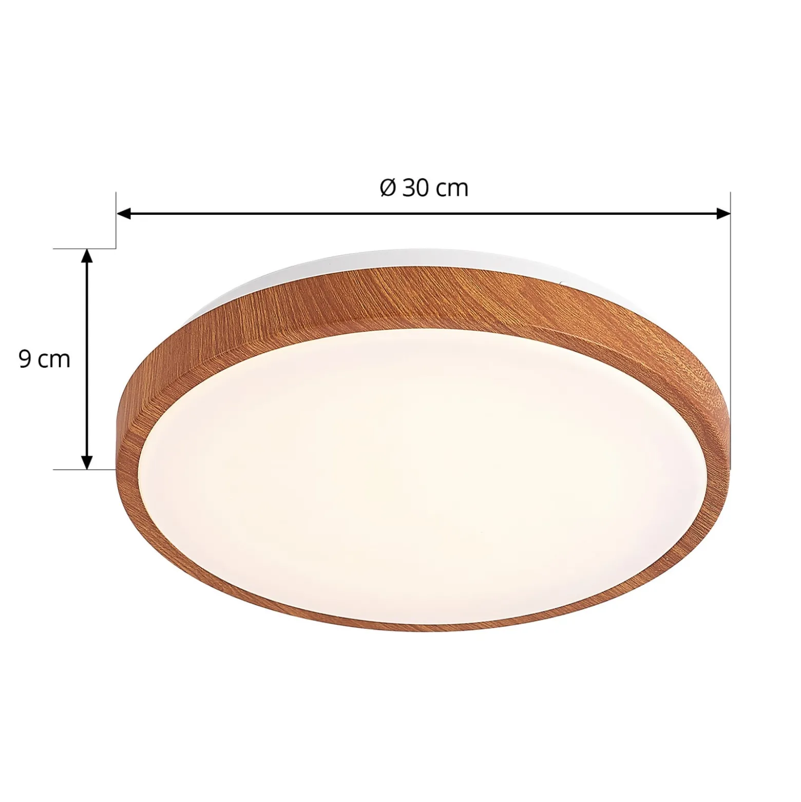 Lindby LED-kattovalaisin Mynte, Ø30cm, puun näköinen, muovi