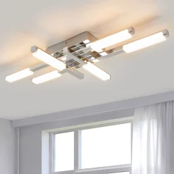 Lindby LED-kattovalaisin Patrik, 62 cm, 6 valoa, kromi, IP44