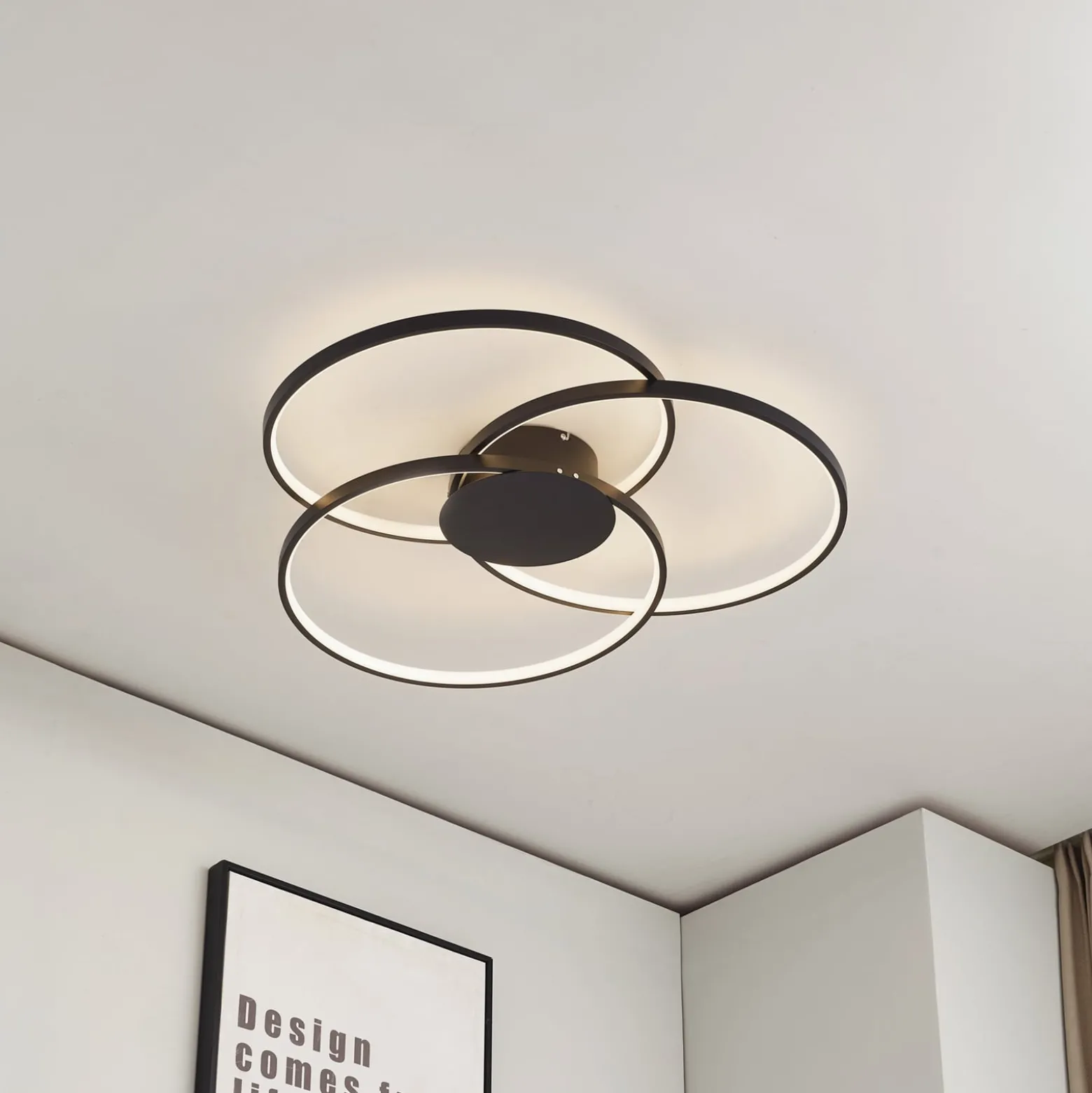 Lindby LED-kattovalaisin Riley, musta, 3000 K, himmennettävä