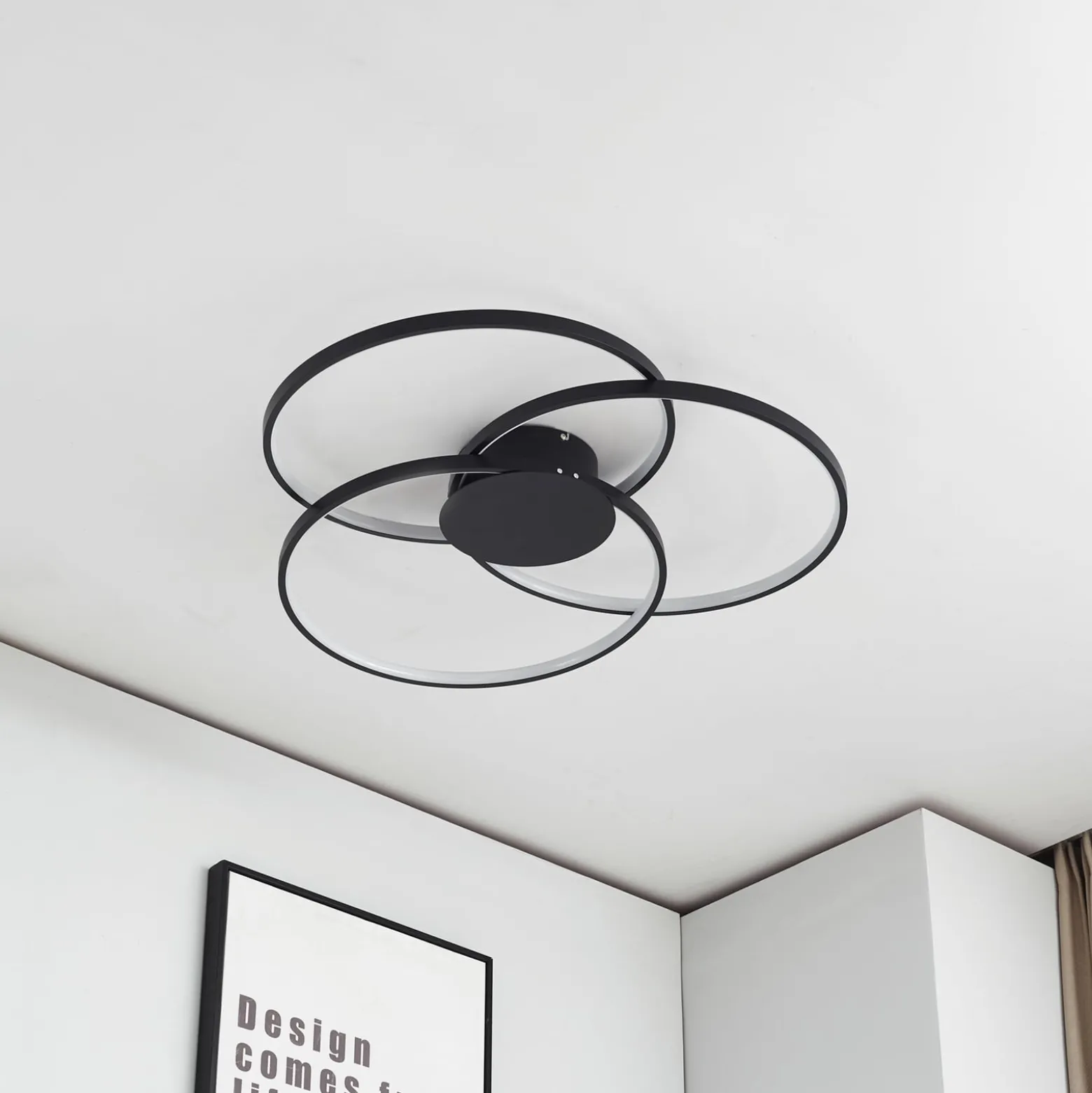 Lindby LED-kattovalaisin Riley, musta, 3000 K, himmennettävä