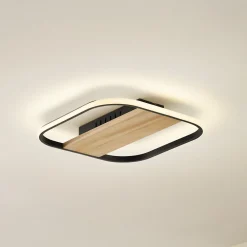 Lindby LED-kattovalaisin Romilda, harmaa, puu, 37 cm leveä