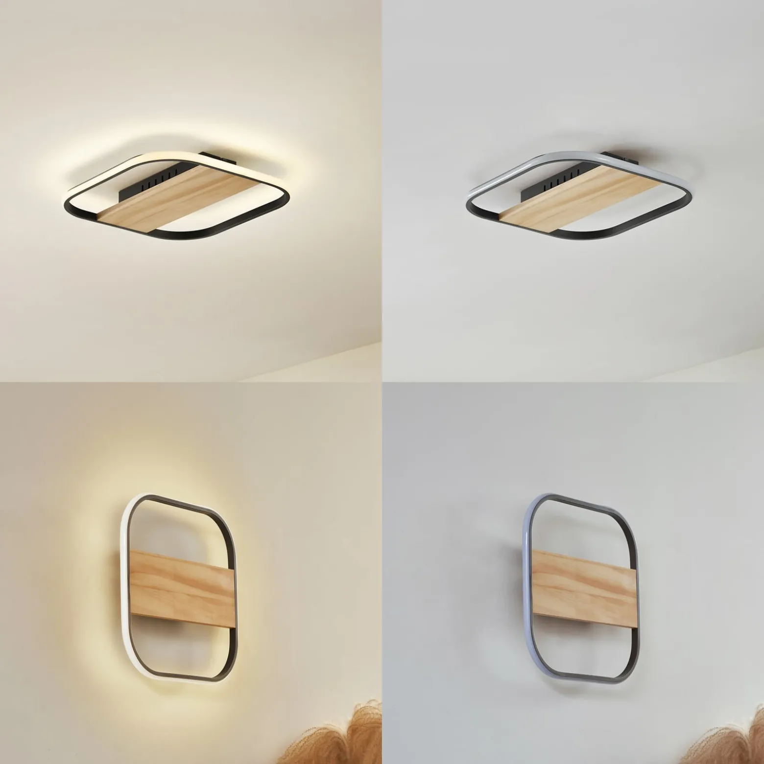Lindby LED-kattovalaisin Romilda, harmaa, puu, 37 cm leveä