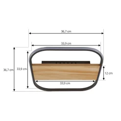 Lindby LED-kattovalaisin Romilda, harmaa, puu, 37 cm leveä