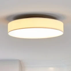 Lindby LED-kattovalaisin Saira, Ø 40 cm, valkoinen, tekstiili