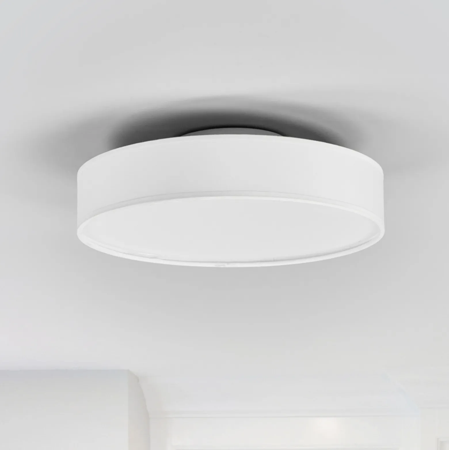 Lindby LED-kattovalaisin Saira, Ø 30 cm, valkoinen, tekstiili