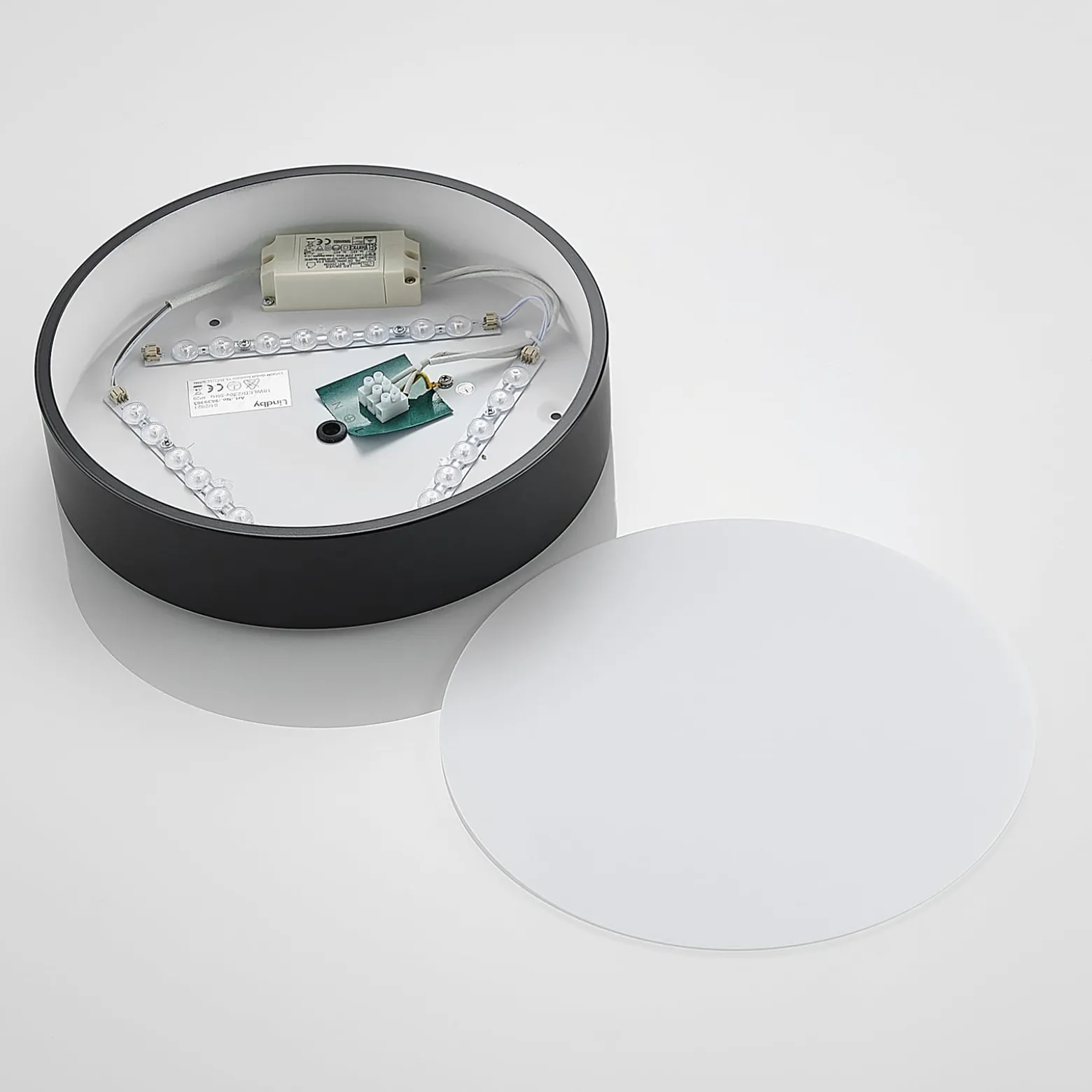 Lindby LED-kattovalaisin Simera, Ø 30 cm, musta, valkoinen