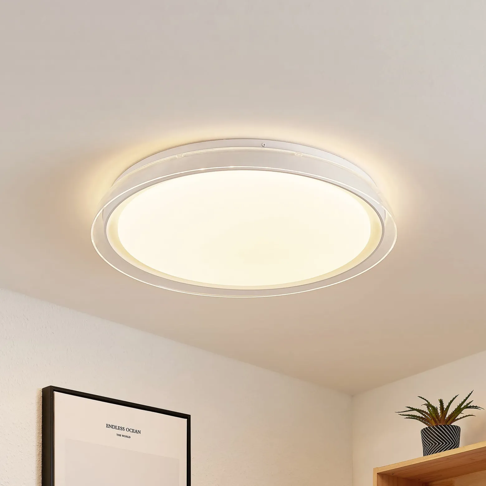 Lindby LED-kattovalaisin Sleya Ø 50 cm, valkoinen, CCT, himmennettävä