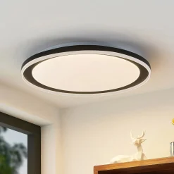 Lindby LED-kattovalaisin Verdan, musta, metalli, himmennettävä, CCT