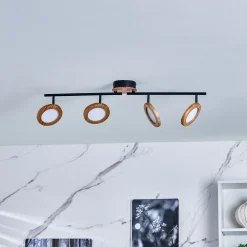 Lindby LED-kohdevalaisin Manel, puu, 84 cm pitkä, 4-valo, 4 valoa