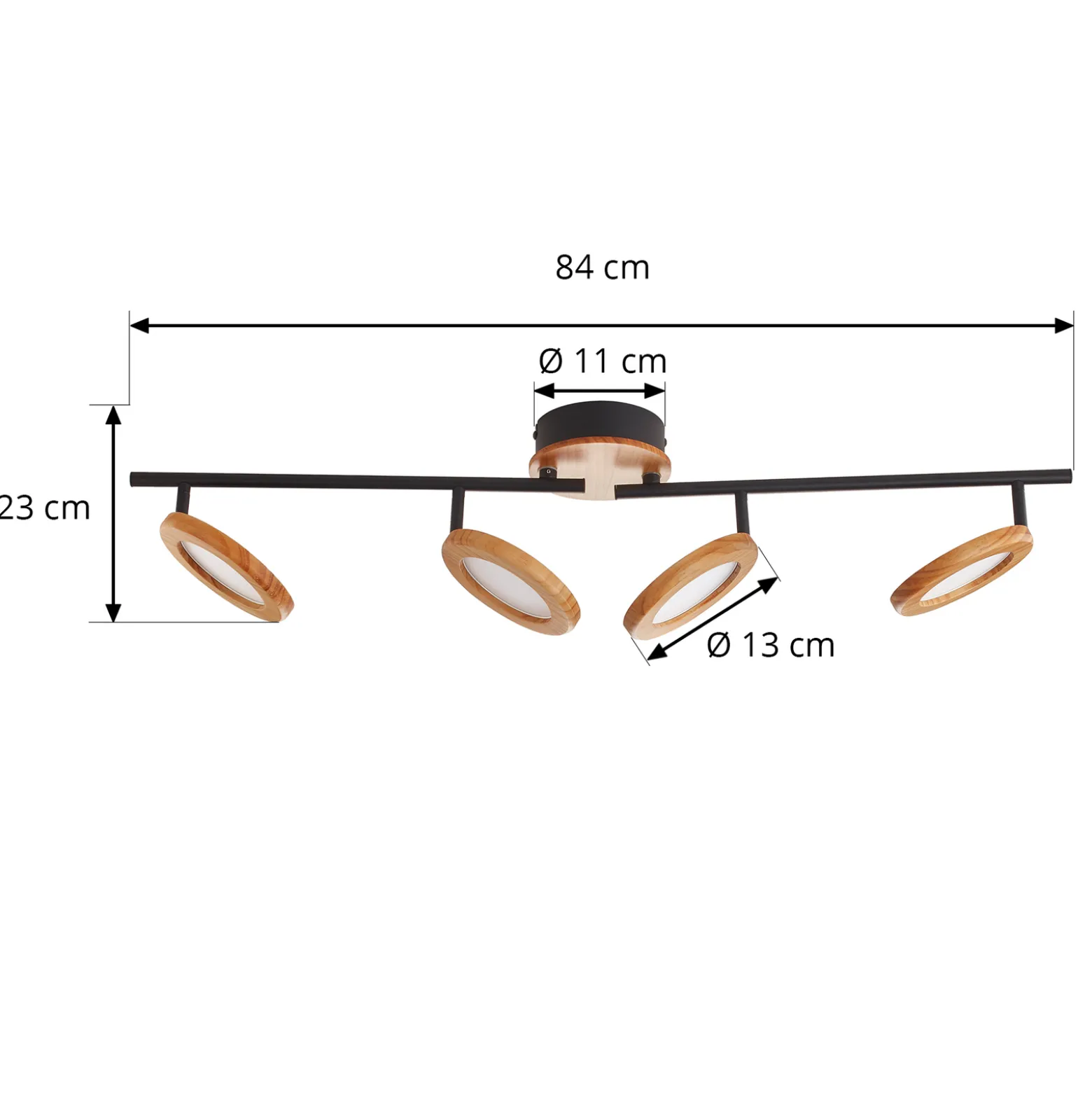 Lindby LED-kohdevalaisin Manel, puu, 84 cm pitkä, 4-valo, 4 valoa