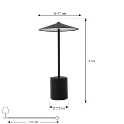 Lindby LED-ladattava pöytävalaisin Ayva, musta, alumiini, IP44
