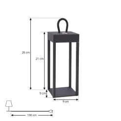 Lindby LED-ladattava pöytävalaisin Iruna, musta, metalli, 27cm, himmeä.