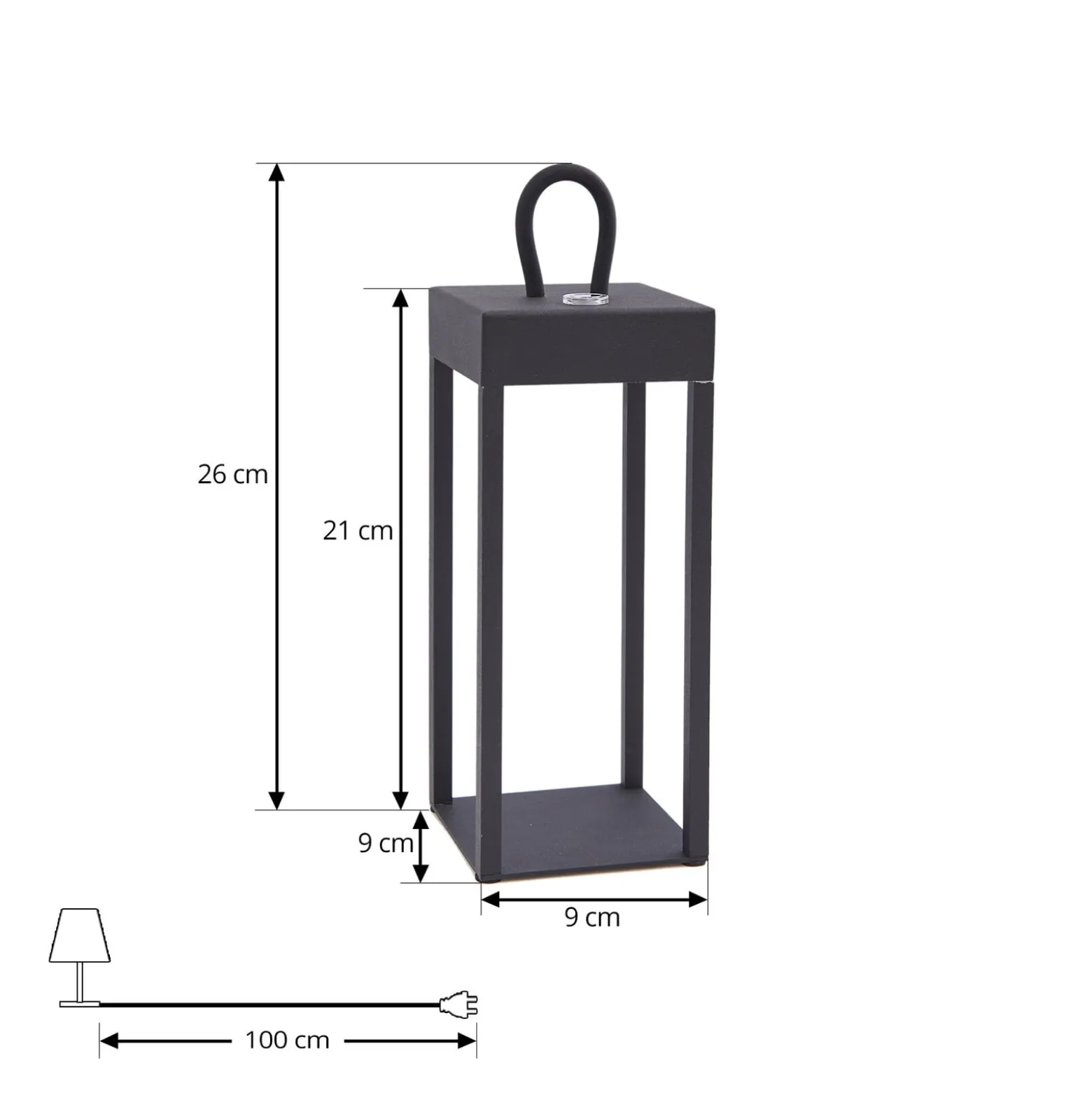 Lindby LED-ladattava pöytävalaisin Iruna, musta, metalli, 27cm, himmeä.